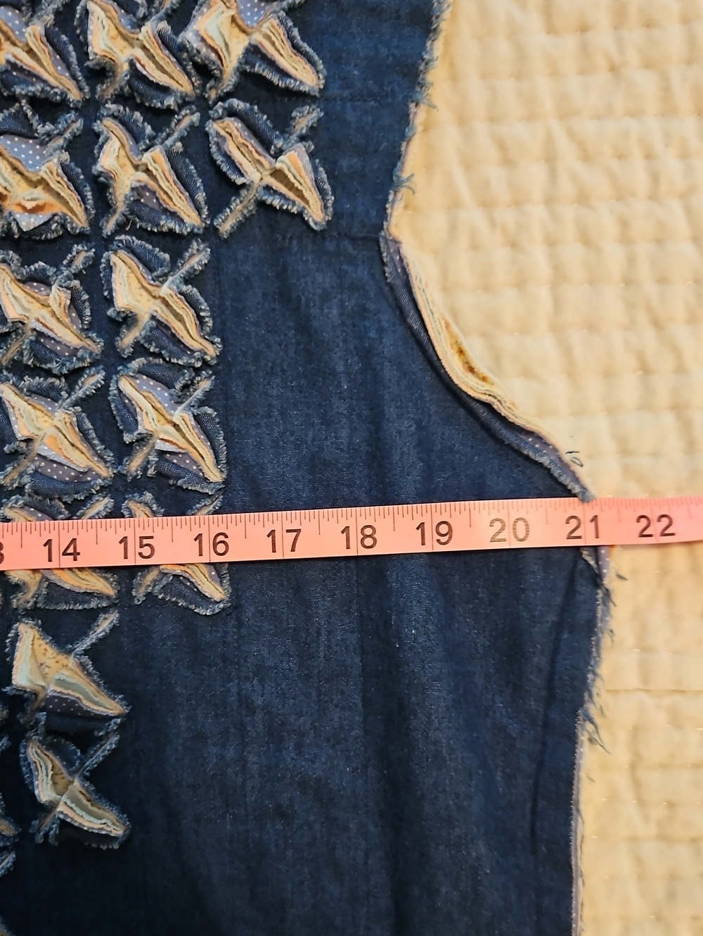 Handmade Denim Quilted Vest M/L Raw Edge Layered Patchwork Wearable Art - Picture 6 of 8